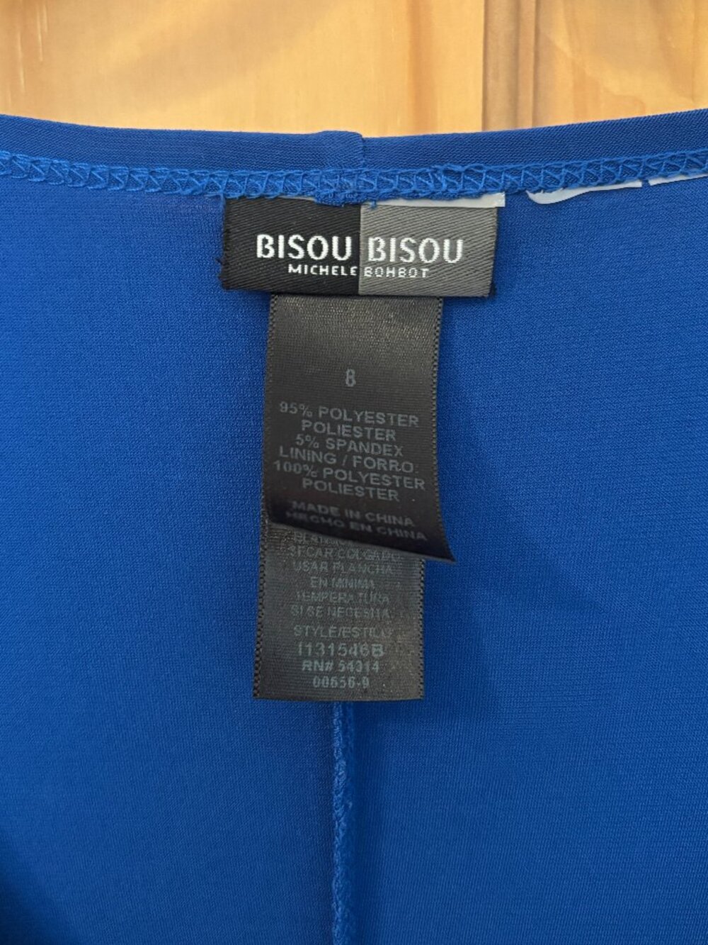 Bisou Bisou Michele Bohbot Blue V-Neck Puff Sleeve Pleated Cocktail